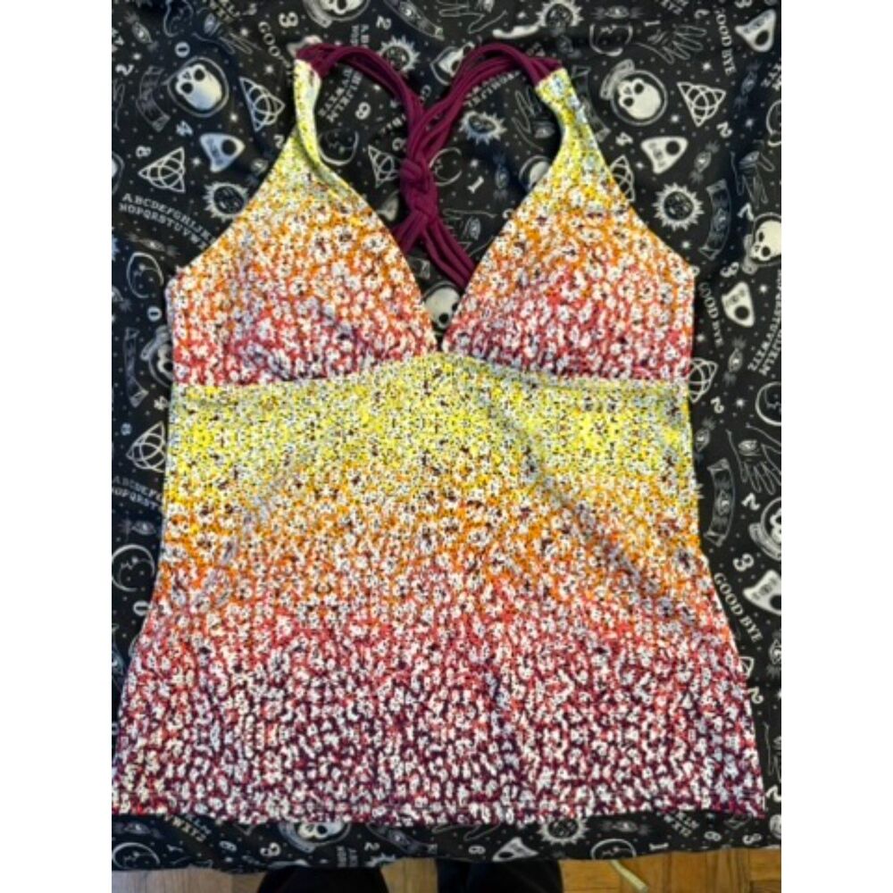 Athleta Multicolor Ditsy Floral Tankini Swim Top Burgundy Straps